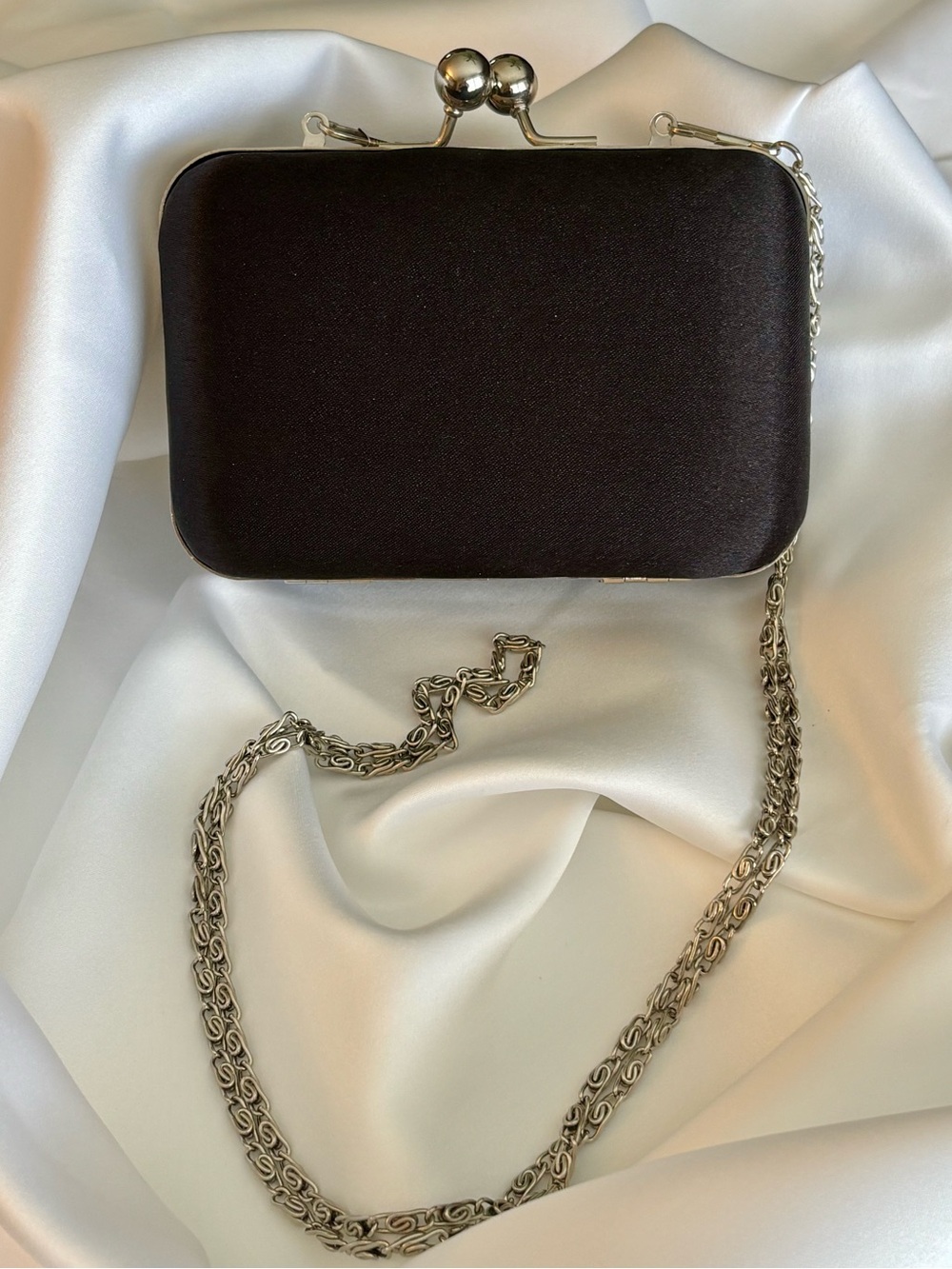 Bow Satin Clutch Silver Black Evening Bag Wedding Formal Purse - Picture 3 of 7